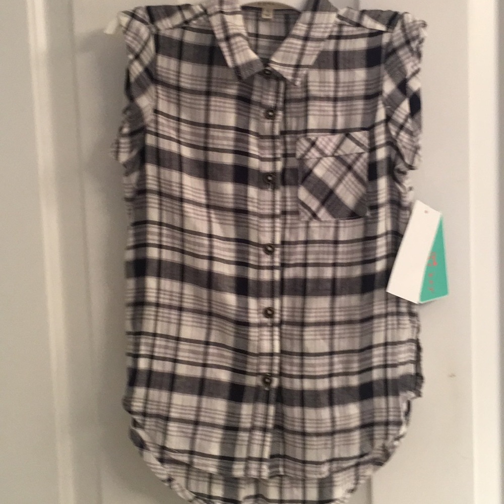 NWT-Girls Copper Key Black/White Plaid Shirt